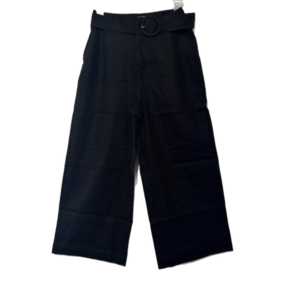 Black Wide-Leg Capris with Belt and pockets